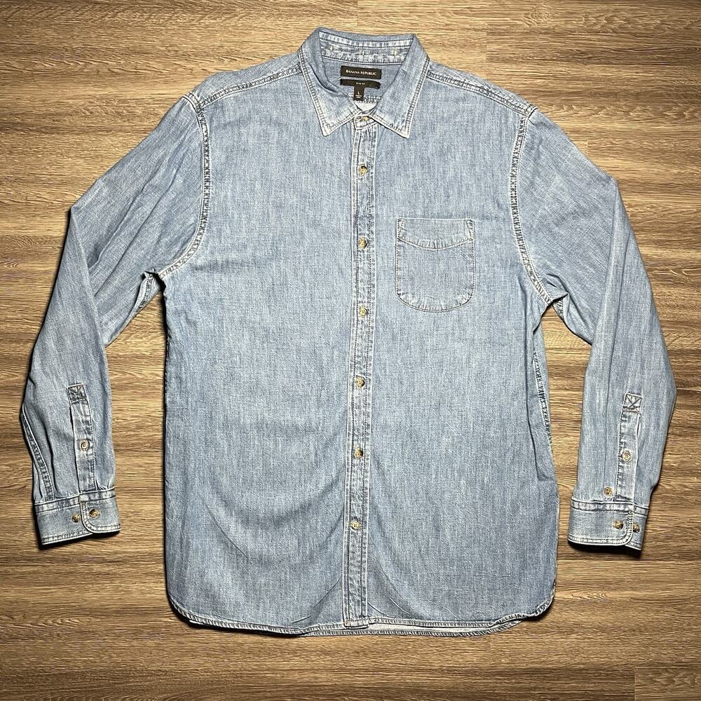 Banana Republic Armin Heavy Denim Shirt Men's L Slim Fit Light Wash 440794 EUC
